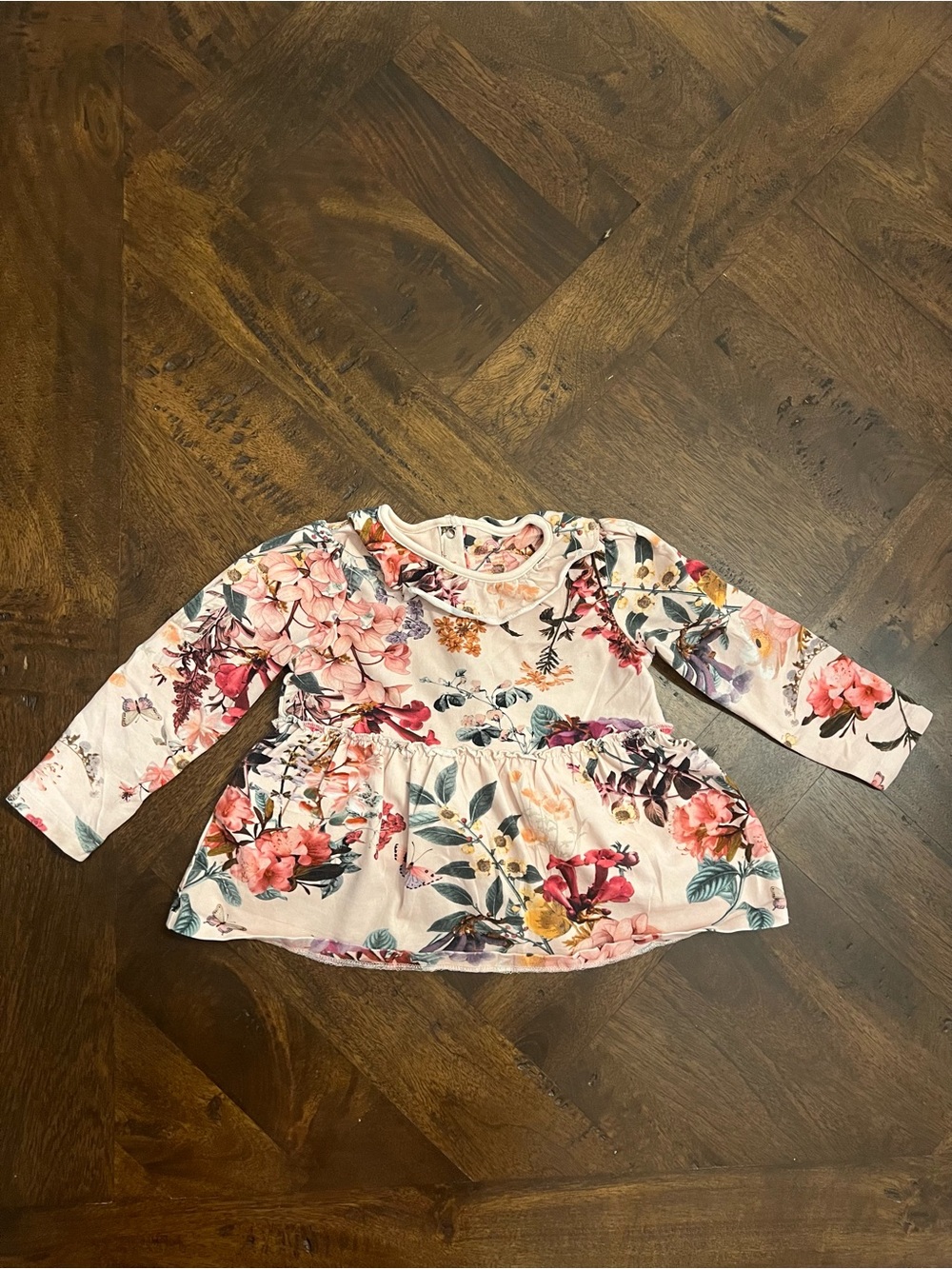 NEXT Baby Pink Floral Long-Sleeve Peplum Top